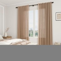 Joywell Neutral Linen Pinch Pleated Curtains 120 Inch Long Back Tab Clip Rings Semi Sheer Light Filtering Floor Length Drapes Wi