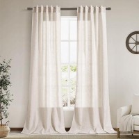 Beige Linen Curtains 108 Inches Long 2 Panels Set For Living Room Back Tab Pocket Semi Sheer Modern Minimalist Extra Long Curtai