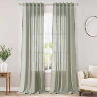 Sage Green Linen Textured 96 Inch Curtains 2 Panel Set Back Tab Rod Pocket Sheer Pleated Boho Room Decor Aesthetic Curtains Pale