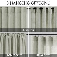 Sage Green Linen Textured 96 Inch Curtains 2 Panel Set Back Tab Rod Pocket Sheer Pleated Boho Room Decor Aesthetic Curtains Pale