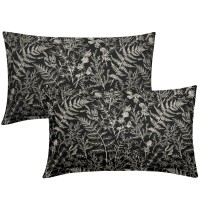 Sorfbliss Black Lumbar Pillow Covers 12X20 Set Of 2 Vintage Floral Botanical Print Spring Flower Plant Pattern Rectangle Decorat