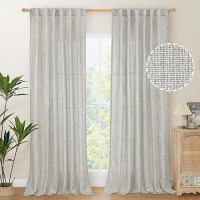 Youngstex Light Grey Linen Curtains 90 Inch Long For Living Room Rod Pocket Floor Length Window Drapes Light Filtering For Bedro