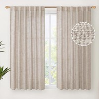 Youngstex Short Linen Curtains 45 Inch Length Back Tab Textured Window Drapes Rod Pocket Light Filtering For Cafe Kitchen Bedroo