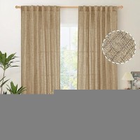 Youngstex Linen Curtains 90 Inches Long For Living Room Back Tab Toffee Textured Window Drapes For Bedroom Dining Room Rod Pocke