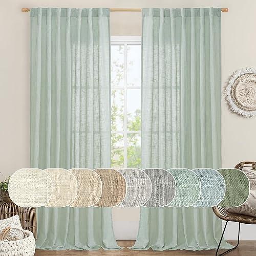 Lamit Extra Wide Linen Curtains For Bedroom Light Filtering Faux Linen Textured Panels Semi Sheer Back Tab And Rod Pocket Boho