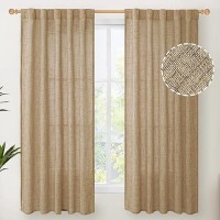 Youngstex Toffee Linen Curtains 63 Inch Length For Short Window Light Filtering Rod Pocket Textured Drapes For Bedroom Living Ro