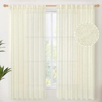 Youngstex Cream Linen Curtains 63 Inch Length Rod Pocket Textured Window Drapes For Living Room Bedroom Office Back Tab Light Fi