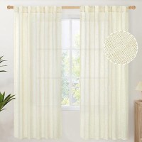 Youngstex Cream Linen Curtains 72 Inch Length For Living Room Back Tab Boho Textured Window Drapes For Bedroom Office Rod Pocket