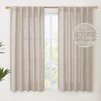 Youngstex Linen Curtains 54 Inch Length For Short Window Back Tab And Rod Pocket Textured Drapes Light Filtering For Cafe Bathro