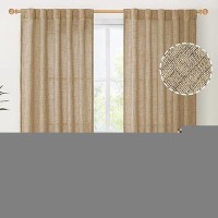 Youngstex 38 Inch Wide Toffee Linen Curtains 63 Inch Length For Window Light Filtering Burlap Textured Drapes For Living Room Be