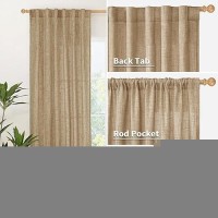 Youngstex 38 Inch Wide Toffee Linen Curtains 63 Inch Length For Window Light Filtering Burlap Textured Drapes For Living Room Be