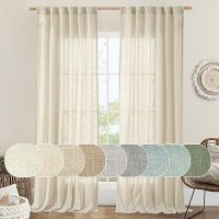 Lamit 102 Inches Long Sheer Linen Curtains Linen Textured Light Filtering Semi Sheer Back Tab And Rod Pocket Natural Boho Drape