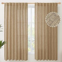 Youngstex Toffee Linen Curtains 63 Inch Length Rod Pocket Burlap Drapes Light Filtering For Short Living Room Bedroom Farmhouse