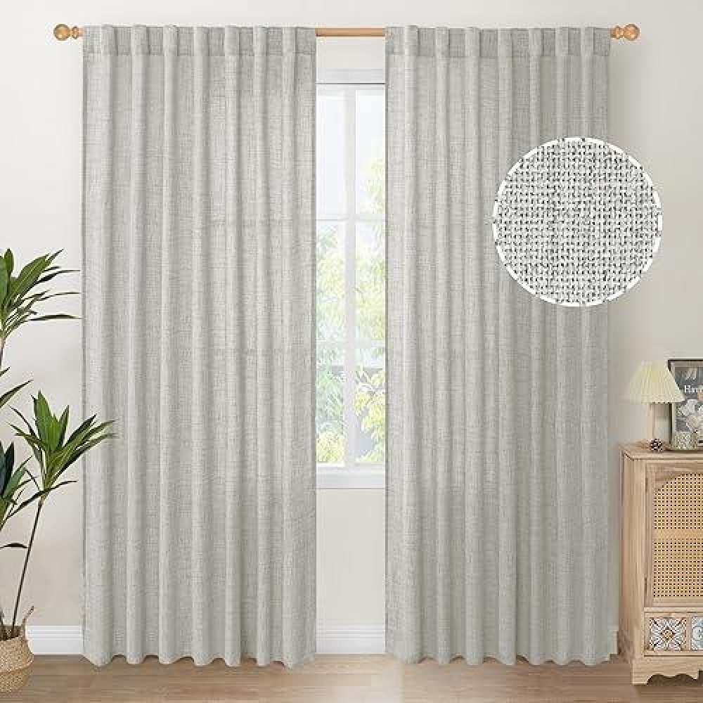 Youngstex 60 Inch Wide Linen Curtains 84 Inch Length For Living Room Rod Pocket Light Grey Textured Drapes Light Filtering For B