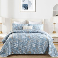 Wongs Bedding Boho Quilt Set King 3 Pieces Blue Paisley Pattern Summer Bedspread Coverlet Set Lightweight Microfiber Bohemian Be