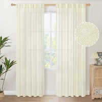 Youngstex Rod Pocket Linen Curtains 84 Inch Length Light Filtering Cream Boho Window Drapes For Living Room Bedroom Back Tab 42