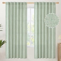 Youngstex Sage Linen Curtains 72 Inch Length For Living Room Back Tab And Rod Pocket Textured Window Drapes For Bedroom Office H