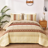 Wongs Bedding Boho Queen Quilt Set Red And Yellow Bohemian Quilt Bedding Set Summer Lightweight Bed Decor Bedspread For All Se