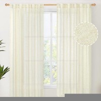 Youngstex Cream Linen Curtains 63 Inch Length 2 Panels For Short Window Back Tab And Rod Pocket Textured Drapes Light Filtering