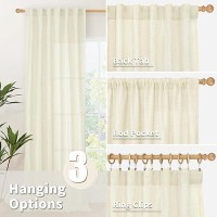 Youngstex Cream Linen Curtains 63 Inch Length 2 Panels For Short Window Back Tab And Rod Pocket Textured Drapes Light Filtering