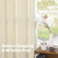 Youngstex Cream Linen Curtains 63 Inch Length 2 Panels For Short Window Back Tab And Rod Pocket Textured Drapes Light Filtering