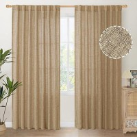 Youngstex 60 Inch Wide Linen Curtains 84 Inch Length For Farmhouse Back Tab Toffee Textured Drapes Light Filtering Privacy For L