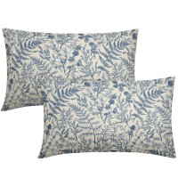 Sorfbliss Blue Floral Pillow Covers 12X20 Set Of 2 Botanical Print Vintage Spring Flower Plant Cream Rectangle Decorative Lumbar