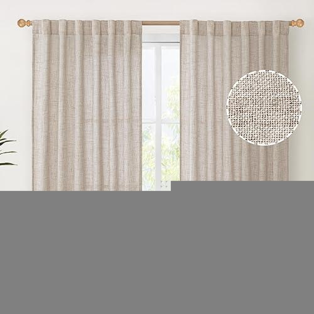 Youngstex Short Linen Curtains 54 Inch Long Rod Pocket Linen Textured Window Drapes With Ring Clips Light Filtering For Kitchen