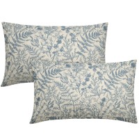 Sorfbliss Light Blue Floral Pillow Covers 12X20 Set Of 2 Botanical Print Vintage Spring Flower Plant Cream Rectangle Decorative