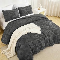 Andency Dark Grey Comforter Set Queen Gray Lightweight Fluffy Bedding Comforter Sets For Queen Bed 3 Pieces Tufted Farmhouse S