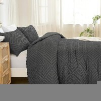 Andency Dark Grey Comforter Set Queen Gray Lightweight Fluffy Bedding Comforter Sets For Queen Bed 3 Pieces Tufted Farmhouse S