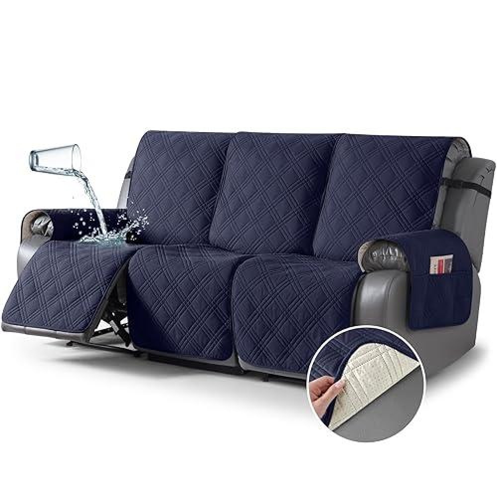 Taococo 100% Waterproof Recliner Sofa Covers 3 Seater  Split Couch Covers For Reclining Couches For Kids Pets  Non Slip Reclining Couch Covers Furniture Protector With Straps(3 Seater  Navy Blue)