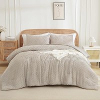 Andency Linen Grey Comforter Set California King 3 Pieces Boho Bedding Set Collections Farmhouse Tufted Fluffy Bedding Comfo