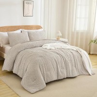 Andency Linen Grey Comforter Set California King 3 Pieces Boho Bedding Set Collections Farmhouse Tufted Fluffy Bedding Comfo