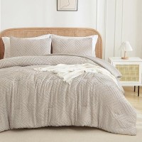 Andency Linen Grey Comforter Set California King 3 Pieces Boho Bedding Set Collections Farmhouse Tufted Fluffy Bedding Comfo