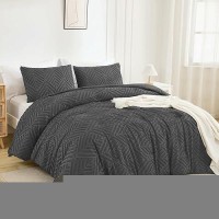 Andency Dark Grey California King Comforter Set 3 Pieces Gray Boho Bedding Set Collections Farmhouse Tufted Fluffy Bed Set F