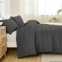 Andency Dark Grey California King Comforter Set 3 Pieces Gray Boho Bedding Set Collections Farmhouse Tufted Fluffy Bed Set F