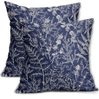 Sorfbliss Navy Blue Pillow Covers 20X20 Set Of 2 Vintage Floral Botanical Print Spring Flower Plant Pattern Decorative Throw Pil