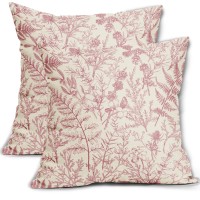 Sorfbliss Light Pink Floral Pillow Covers 20X20 Set Of 2 Botanical Print Vintage Spring Flower Plant Cream Decorative Throw Pill