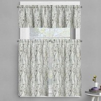 Ambesonne Botanical Valance Tier Curtain 3 Pcs Set Autumn Vibe With Dried Leaves On Vertical Weathered Wood Planks Back Wind