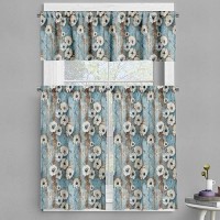 Ambesonne Floral Valance Tier Curtain 3 Pcs Set Vintage Weathered Paint Of Poppy Flowers On Vertical Wooden Planks Window Tr