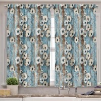 Ambesonne Floral Valance Tier Curtain 3 Pcs Set Vintage Weathered Paint Of Poppy Flowers On Vertical Wooden Planks Window Tr