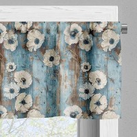 Ambesonne Floral Valance Tier Curtain 3 Pcs Set Vintage Weathered Paint Of Poppy Flowers On Vertical Wooden Planks Window Tr