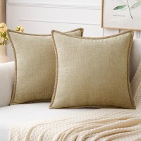 Miulee Pack Of 2 Couch Throw Pillow Covers 26X26 Inch Beige Farmhouse Decorative Pillow Covers With Stitched Edge Soft Chenille