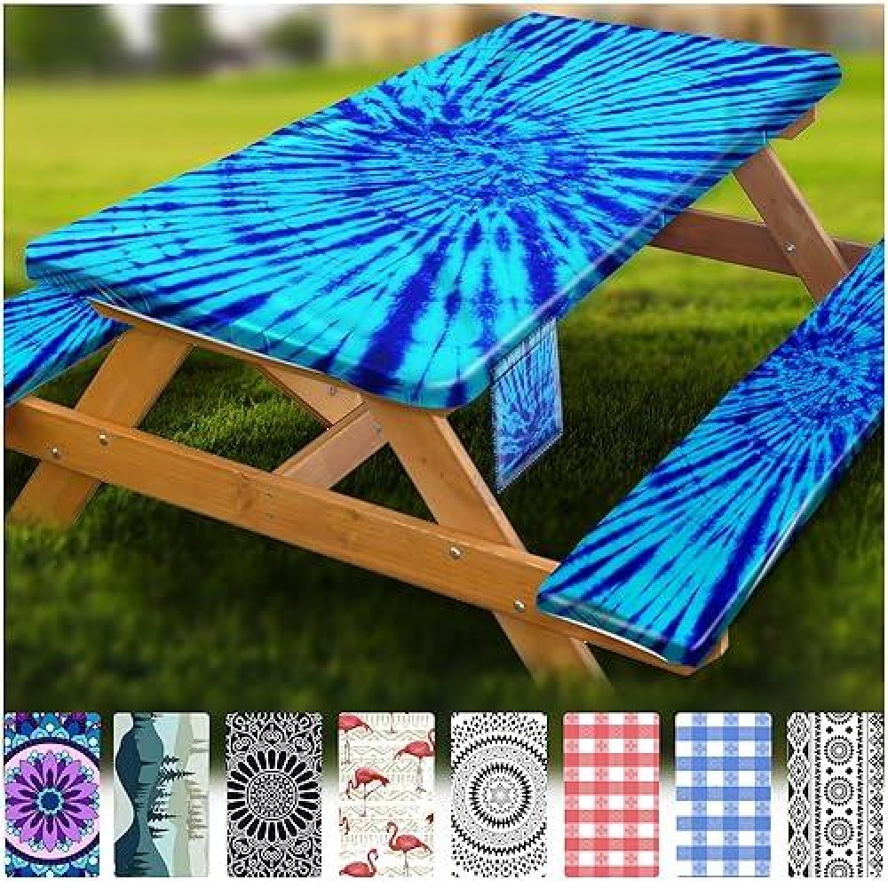 Fitted Picnic Table Cover With Bench Covers Vinyl Waterproof Elastic Edges Fitted Rectangle Tables Patio Tablecloth Camping Gear