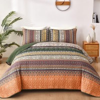 Wongs Bedding Boho King Quilt Set Green And Orange Bohemian Quilt Bedding Set Fall Lightweight Bed Decor Bedspread For All Sea