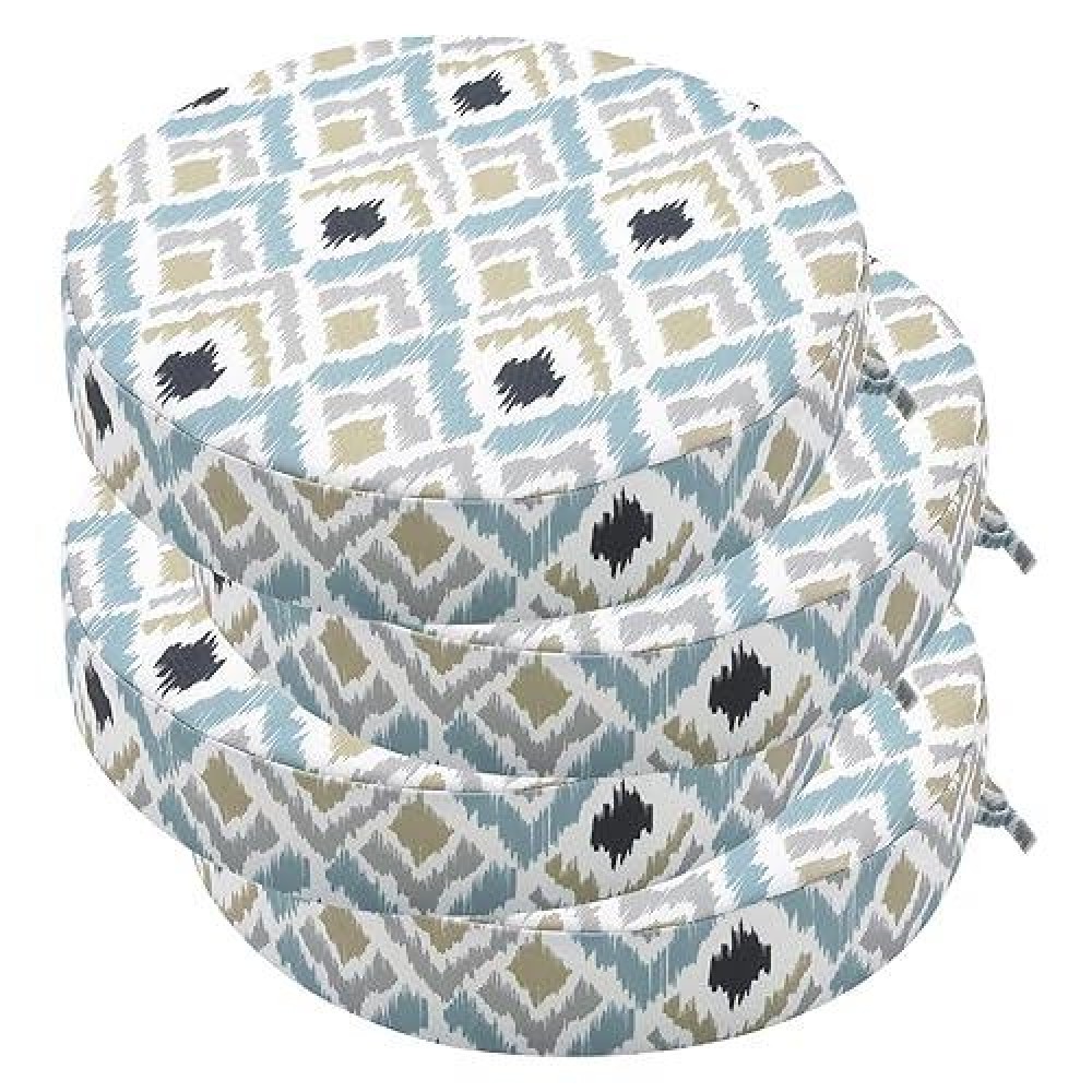 Idee-Home Outdoor Bistro Chair Cushions Set Of 4  15 X15 X 3  Thick Round Seat Cushions With Ties  Waterproof Round Patio Chair Cushions For Outdoor Furniture  Round Chair Pads For Garden