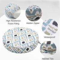 Idee-Home Outdoor Bistro Chair Cushions Set Of 4  15 X15 X 3  Thick Round Seat Cushions With Ties  Waterproof Round Patio Chair Cushions For Outdoor Furniture  Round Chair Pads For Garden