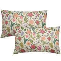 Spring Summer Floral Lumbar Pillow Covers 12X20 Set Of 2 Vintage Pink Flower Green Leaf Butterfly Botanical Print Rectangle Deco