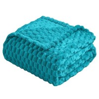 Vessia Flannel Fleece Throw Blanket(50X70 Inch)  3D Jacquard Teal Fuzzy And Warm Blanket For Couch Sofa Bed Chair  300Gsm Super Soft Touch Cozy Lightweight Throw For All-Season Home Decor